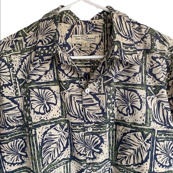 Tori RICHARD Aloha Hawaiian Shirt w/ Monsterra Leaves Men L Large - Picture 3 of 6